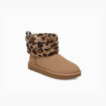 UGG Fluff Mini Quilted Leopard Brown Boots for Women (WOFU48619)